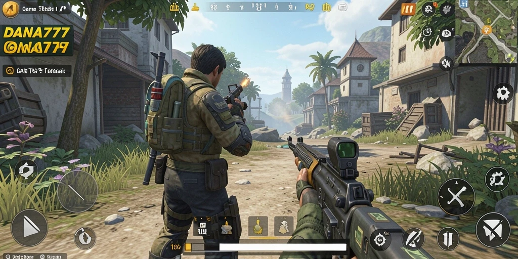 Tangkapan layar DANA777 menunjukkan pertempuran intens dalam game TPS.