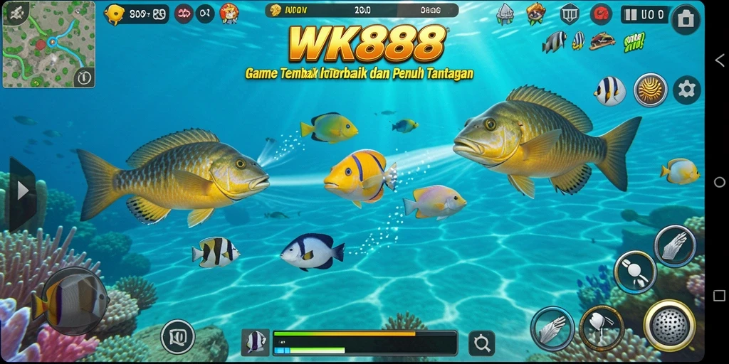 Tampilan gameplay menarik dalam WK888 dengan aksi menembak ikan.